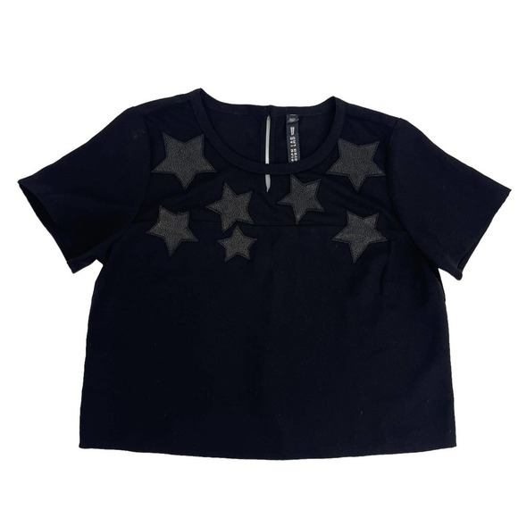 Design Lab Women's Black Star Mesh Short Sleeve Cropped Top Size XS NWOT - Picture 7 of 10